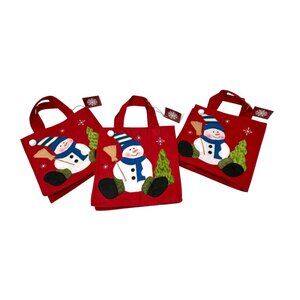 Christmas Gift Bags With Handles and Appliqued Snowmen Set of 3‎